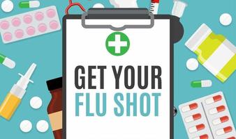 Get Your Flu Shot Vaccination concept flat background. Vector Illustration