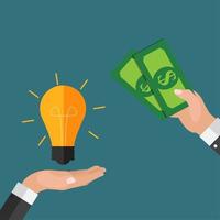 Hand holds money and light bulb. Investing in innovation concept. Modern flat design graphics. Vector illustration