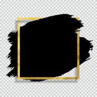 Grunge Brush paint ink stroke with square golden frame background. Vector Illustration