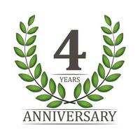 4 Years Anniversary Template with Red Ribbon and Laurel wreath Vector Illustration