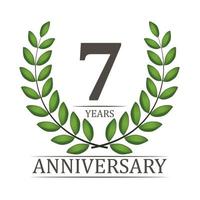 7 Years Anniversary Template with Red Ribbon and Laurel wreath Vector Illustration