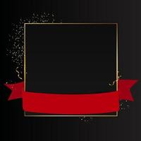 Abstract Black Background with Golden Frame and Red ribbon. Vector Illustration