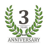 3 Years Anniversary Template with Red Ribbon and Laurel wreath Vector Illustration