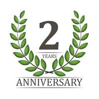 2 Years Anniversary Template with Red Ribbon and Laurel wreath Vector Illustration