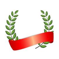 Laurel wreath with red ribbon isolated on white background. Vector Illustration