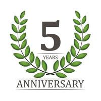 5 Years Anniversary Template with Red Ribbon and Laurel wreath Vector Illustration