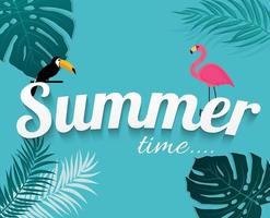Abstract Summer Time Background with Flamingo and Toucan. Vector Illustration