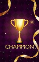 Champion Background with Winner trophy gold cup. Vector Illustration
