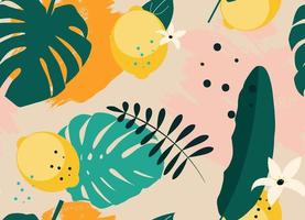 Abstract Seamless Pattern Background with Lemon and Palm Leaves Vector Illustration