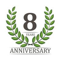 8 Years Anniversary Template with Red Ribbon and Laurel wreath Vector Illustration