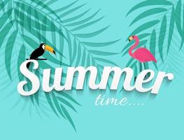 Abstract Summer Time Background with Flamingo and Toucan. Vector Illustration