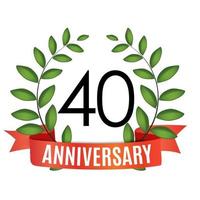 40 Years Anniversary Template with Red Ribbon and Laurel wreath Vector Illustration