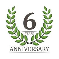 6 Years Anniversary Template with Red Ribbon and Laurel wreath Vector Illustration