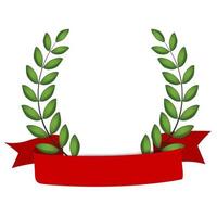 Laurel wreath with red ribbon isolated on white background. Vector Illustration