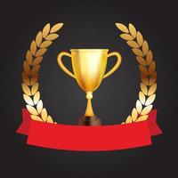 Winner trophy gold cup with Laurel wreath. Vector Illustration