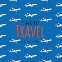 Time to Travel Template Background with Airplane. Vector Illustration