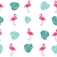 Tropic Palm Leaf and Pink Flamingo seamless pattern background design. Vector Illustration
