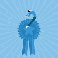 Happy character winning prize with ribbon star vector