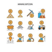 Mining bitcoin icon set vector