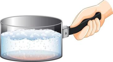 Boiled water in saucepan with hand vector