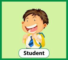 Educational English word card of student vector