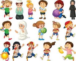Children doing different activities cartoon character set on white background vector
