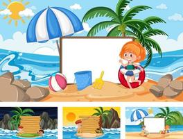 Set of blank banner in different tropical beach scenes vector