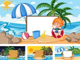 Set of blank banner in different tropical beach scenes vector