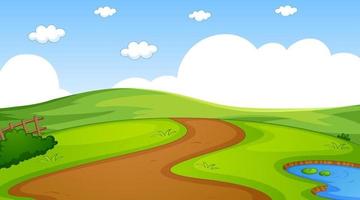 Blank nature park landscape at daytime scene with pathway through the meadow vector