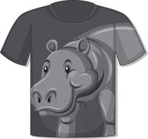 parte delantera de la camiseta con plantilla de hipopótamo vector