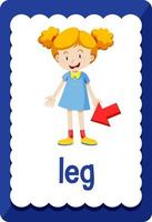 Vocabulary flashcard with word Leg vector