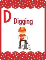 Alphabet flashcard with letter D for Digging vector