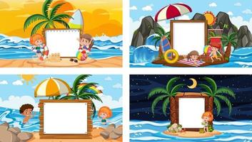 Set of different tropical beach scenes with blank banner vector