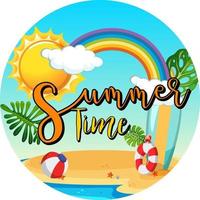 Summer Time text banner with beach background vector