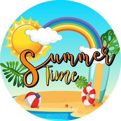 Summer Time text banner with beach background