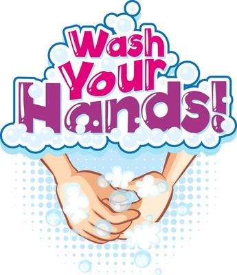 Wash Your Hands font banner with hands washing wtih bubble soap