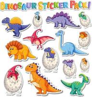 Sticker set with different types of dinosaurs cartoon characters vector