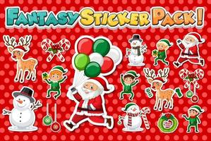 Sticker set with Santa Claus and Christmas objects vector