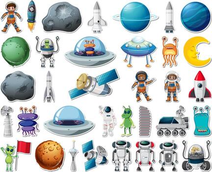 Set of stickers with Solar system objects isolated vector