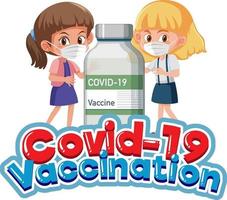 Covid-19 Vaccination font with children and covid-19 vaccine bottle vector