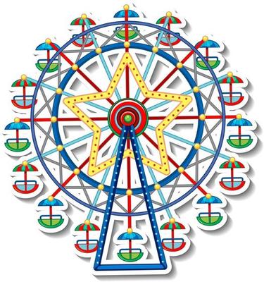 Sticker template with Circus Ferris Wheel in cartoon style