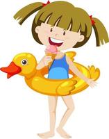 Cute girl with duck swimming ring isolated vector