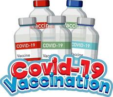 Banner de vacunación covid-19 con muchos frascos de vacuna. vector