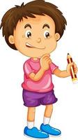 A boy holding a pencil cartoon character isolated on white background vector