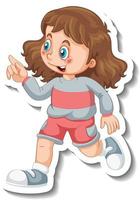 Sticker template with a girl in walking pose isolated vector