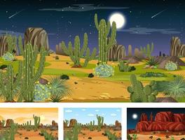 Different desert forest scenes with animals and plants vector