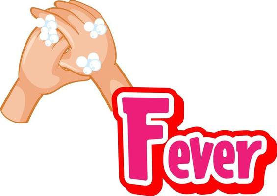 Fever font design with virus spreads from shaking hands on white background