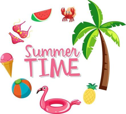 Summer time banner with beach elements isolated