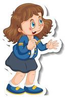 Sticker template with a girl cartoon character isolated vector