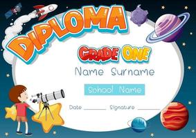 Diploma or certificate template for school kids vector